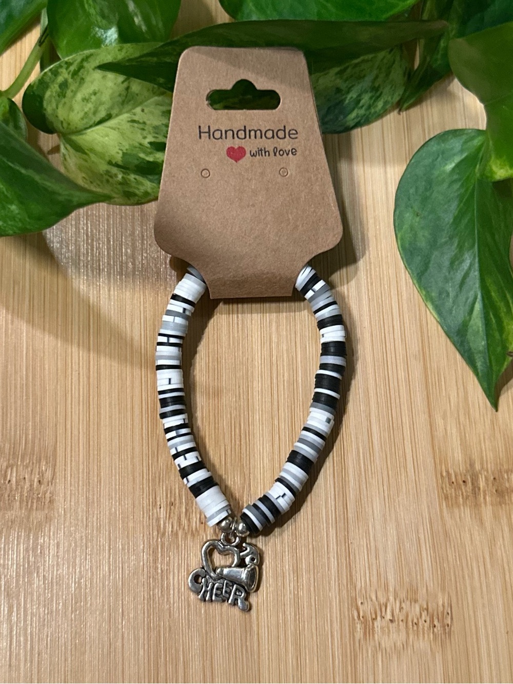 📣✨ Cheer Stretchy Beaded Bracelet | Handmade | Silver Cheer Dangle Charm 📣